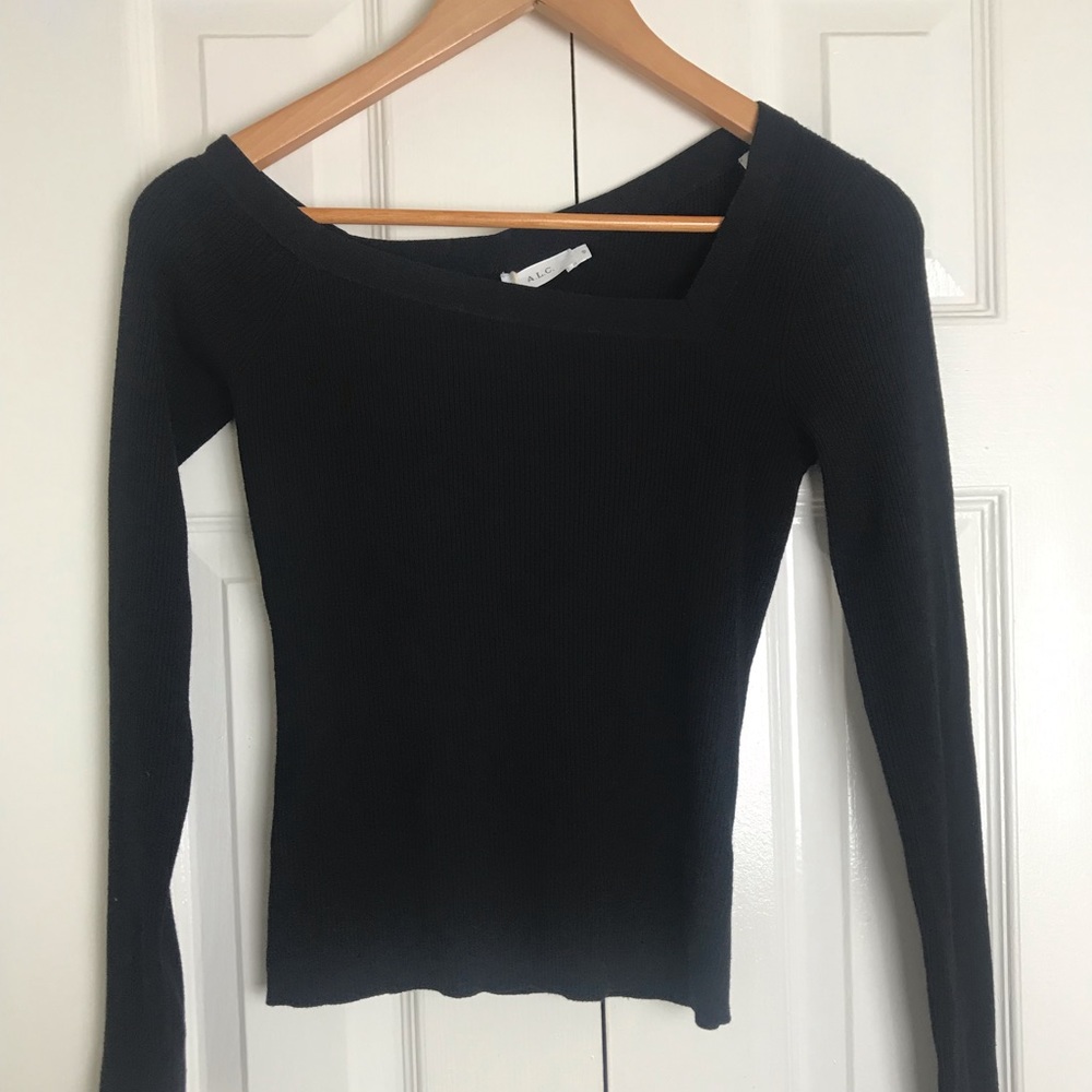 Asymmetric wool rib knit top